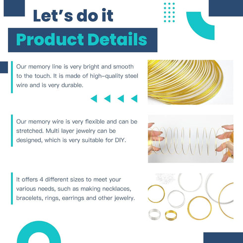 hobbyworker The 0.6mm Memory Wire Jewelry Beading Wire with Bead Board for Jewelry Crafts Making Supplies Necklace Bracelet Earring DIY?Silver,Gol...