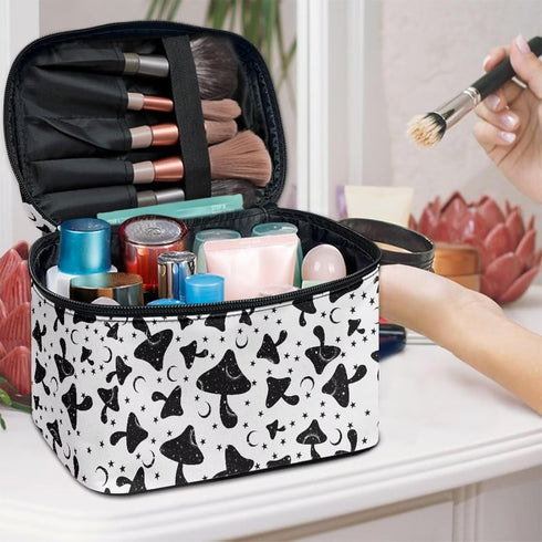 Gothic Mushroom Makeup Bag Large Opening Design Makeup Bag Cosmetic Organizer Storage Case Makeup Organizer Bag for Travel with Makeup Brushes Com...