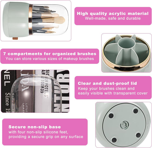 Makeup Brush Holder Organizer with Lid,360 Degree Rotatable Dustproof Makeup Brushes Organizer,Suitable for Bathroom Vanity Desktop Lipstick (ligh...