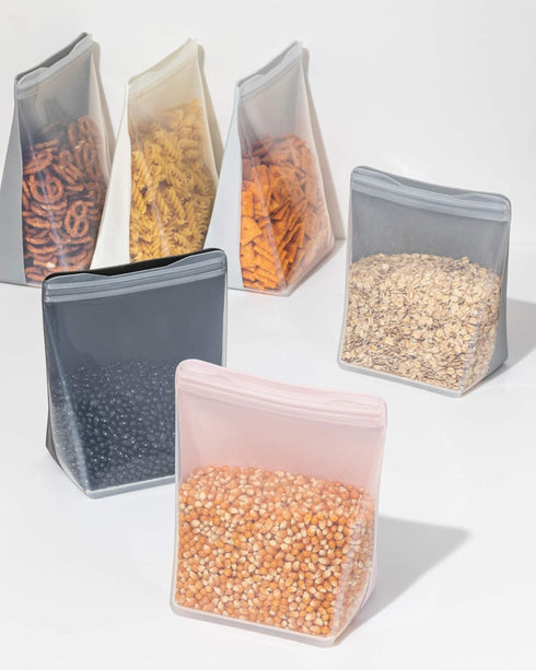 W&P Porter Silicone Reusable Storage Bag, Sandwich (50oz Stand-Up), Slate, Food Storage Container, Microwave and Dishwasher Safe, Easy Cleaning...