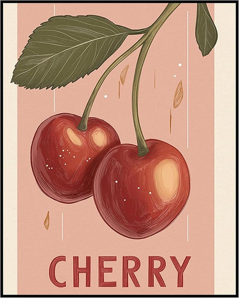 Posterizer 1 pcs-playful graphic Cherry poster-Retro style design 2-Kitchen & Bar Art- Art for Cafe, Restaurant, Coffee Bar - unframed wall art...