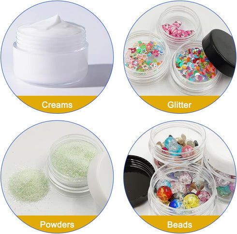 18 Pcs Makeup Travel Containers with Lids 3/5/10/15/ 20 Gram Size Cosmetic Jars with 4 Pcs Mini Spatulas and Dropper, Round Clear Wide-mouth Leak ...
