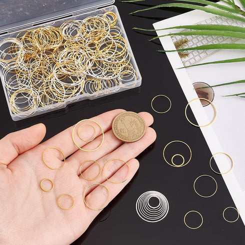 PH PandaHall 240 pcs 8 Sizes 10/12/14/16/18/20/22/25mm Round Open Back Bezel Charms Pendants Hollow Frame Pendant for Resin Earring Bracelet Penda...