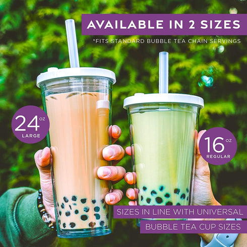 Reusable Boba Cup for Regular Size Bubble Tea (16 Oz), Angled Straws, Leak Proof Design, Double Wall Insulated Bubble Tea Cup...