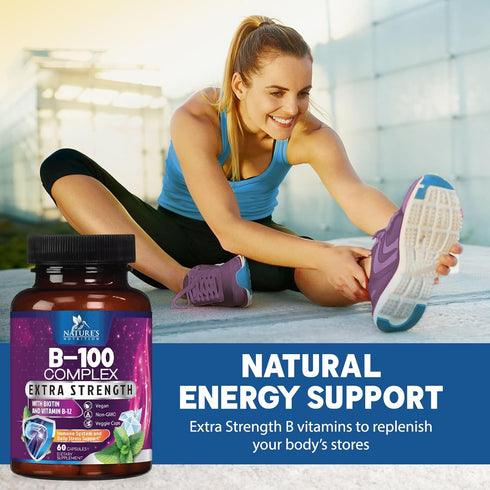 B Complex Vitamins with Vitamin B1 B2 B3 B6 B12 B100 C & Folic Acid - Supplement for Energy, Brain, & Immune Support - Super B Vitamin Complex for...