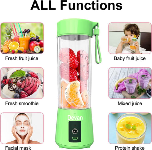 Portable Blender Smoothies Personal Blender Mini Shakes Juicer Cup USB Rechargeable 14oz. (Green)...