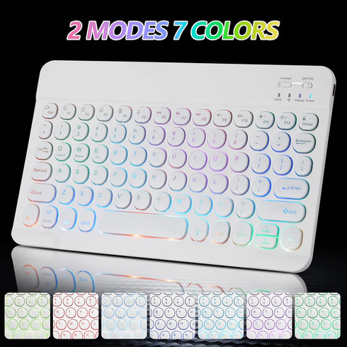 Ultra-Slim Bluetooth Keyboard and Mouse Portable Mini Wireless Keyboard Rechargeable 7-Color Backlit for Apple iPad iPhone Samsung Tablet iPhone S...