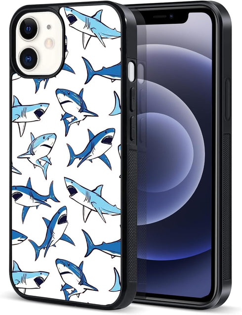 Blue Shark Case for iphone 15 Girls Women Art Animal Design Soft TPU Hard Back Shockproof Anti-Scratch Protective Cover Case for iPhone 15...