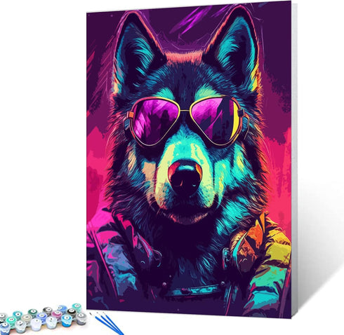 African Wolf Painting Graffiti Animal WearingSunglass Paint by Number Kits 16 x 20 inch Canvas DIY Wildlife Oil Painting for Kids Adults Beginner ...