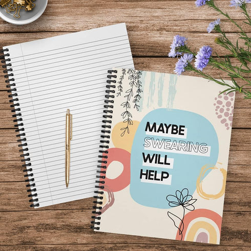 Softcover Swearing Helps 8.5" x 11" Snarky Spiral Notebook/Journal, 120 College Ruled Pages, Durable Gloss Laminated Cover, Black Wire-o Spiral. M...