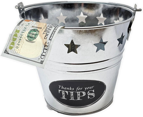 Tip Bucket Metal w/Stars Design for Bar, Club, Musicians, Bands, Street Performers | Bartenders Money Tip Jar 6 “ Diameter x 5.5” Hight...