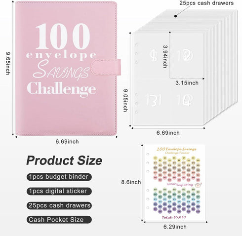 100 Envelope Challenge Binder,Savings Challenge Book - Easy & Fun Way to Save $5,050 Challenge Book Savings Challenges Budget Book Binder with Cas...
