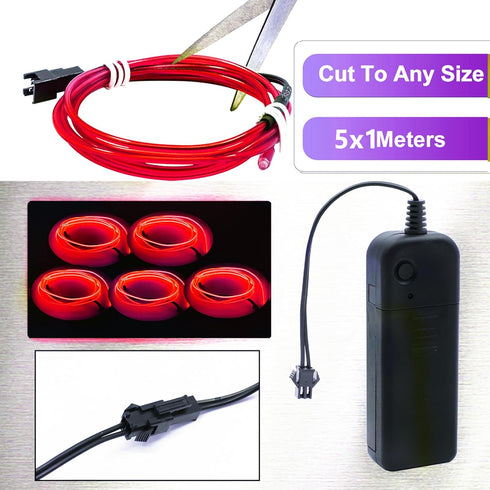 Ourbest EL Wire Lights Battery Powered, Wearable Led Wire Lights 5in1 neon String Light,DIY neon Sign kit Stay/Slow/Fast Flash Party Decoration 1M...