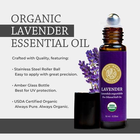 Organic Lavender Essential Oil Roll On, Lavandula Angustifolia, 100% Pure USDA Certified Aromatherapy for Calming, Relaxation & Skin - 10 ml Rolle...