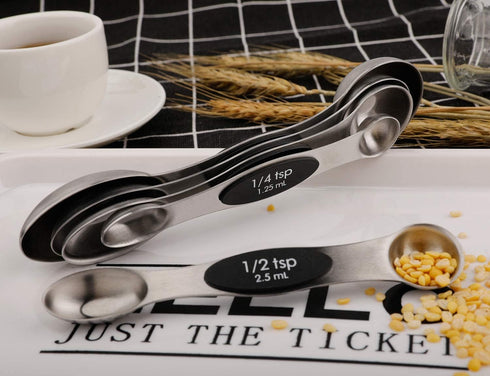 Magnetic Measuring Spoons Set of 5 Stainless Steel Dual Sided Stackable Teaspoon for Measuring Dry and Liquid Ingredients...