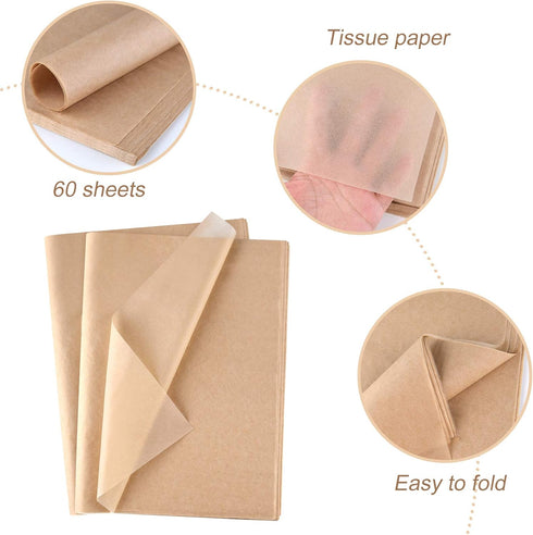 CHRORINE 60 Sheets Kraft Tissue Paper Bulk Brown Wrapping Paper Art Paper Crafts for DIY Project Birthday Holiday Crafts Decor...