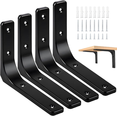 4 PCS Iron Wall Shelf Bracket, 6 x 5 Inch Heavy Duty Shelf Support Bracket Decorative Joint Angle Bracket, Matte Black...