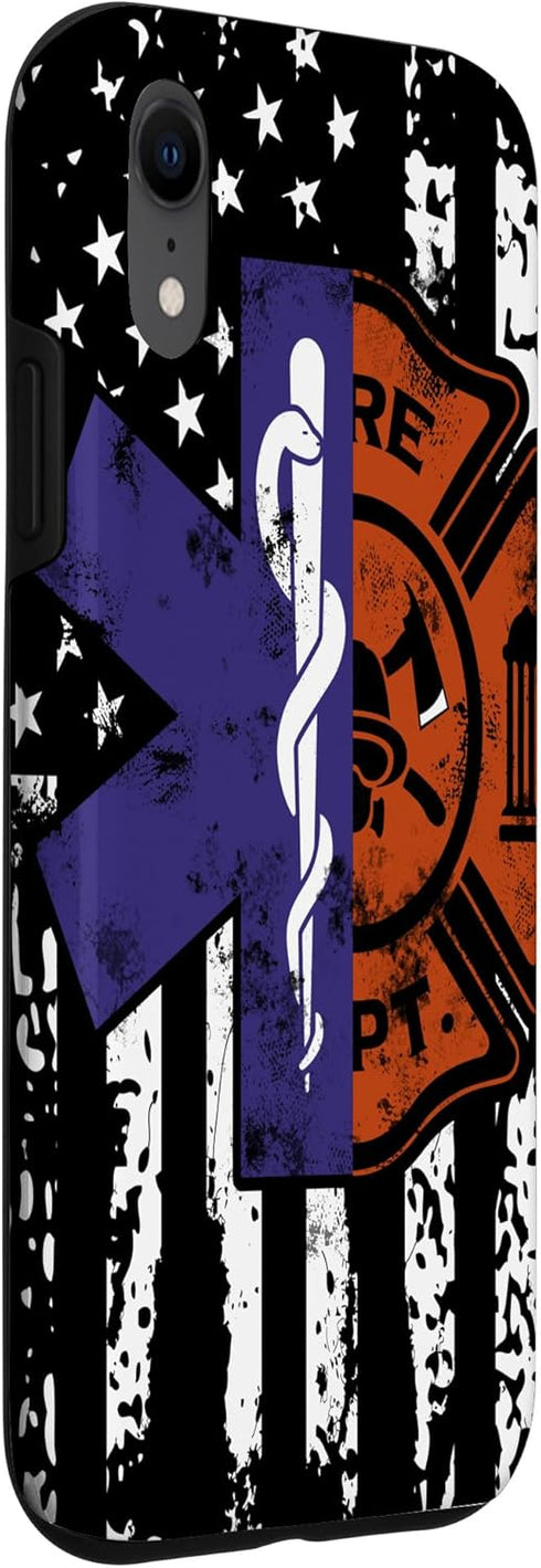 iPhone XR EMT Firefighter Fire Rescue EMT American Flag Gift Case...