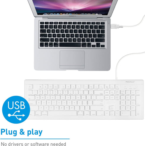 Macally 104 Key USB Wired Keyboard and Mouse Combo with Apple Shortcut Keys for Mac, iMac, Macbook, and Windows PC (MKEYECOMBO), White...