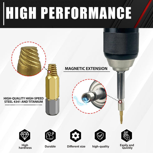 C&T 22-Piece Titanium Damaged Screw Extractor Set, Stripped Screw Extractor Kit, Magnetic Extension Bit Holder & Socket Adapter, All-Purpose HSS R...