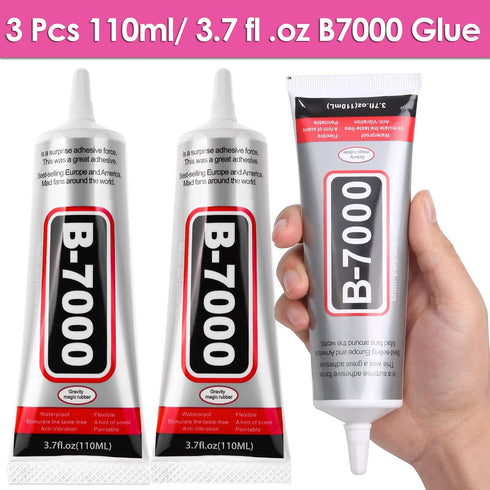 3 PCS 110ML B-7000 Clear Glue for Rhinestones, DIY B7000 Adhesive Crafts Glue Multipurpose Super Adhesive Industrial Bonding Glue for Fabric Gem S...
