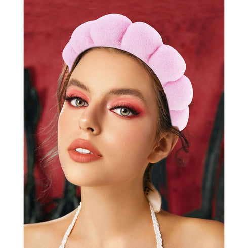 VELSCRUN 6 Pcs Pink Puffy Sponge Spa Headband Snail Cartoon Wristband Set, Spa Headbands for Wash Face, Makeup Headband, Facial Skincare Headbands...