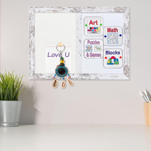 Bulletin Board Whiteboard White Felt Board Combo for Office School Kitchen Bedroom, White Wood Frame,10.2"*14.2",Whiteboard+WH-2636WH...