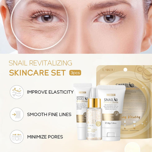 Snail Mucin Travel Skincare Set, 3 In 1 Travel Size Skin Care Set, Skin Care Sets & Kits: Gold Snail Serum, Eye Cream, Moisturizer, Travel Size Sk...