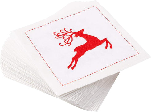Five Star Napkins Reindeer Christmas Cocktail Napkins - White Linen - 4.5" x 4.5" - Single Use - Party, Events, Holiday (50 x)...