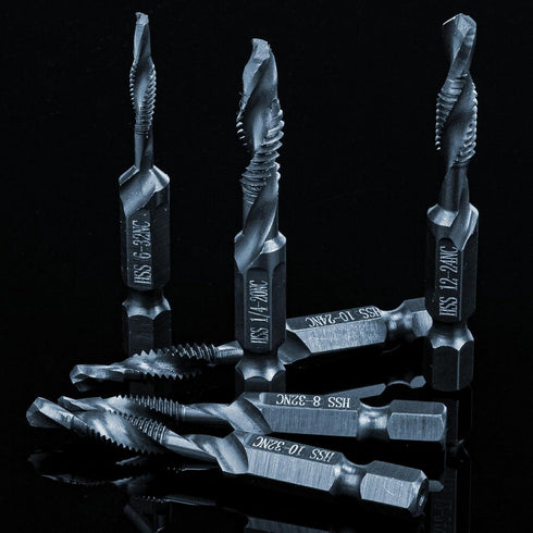 THINKWORK Combination Drill Tap & Tap Bit Set, 6 Pack 3-in-1 Anti-Rust Black Titanium Coated Screw Tapping Bit Tool in SAE Size 6-32NC 8-32NC 10-2...