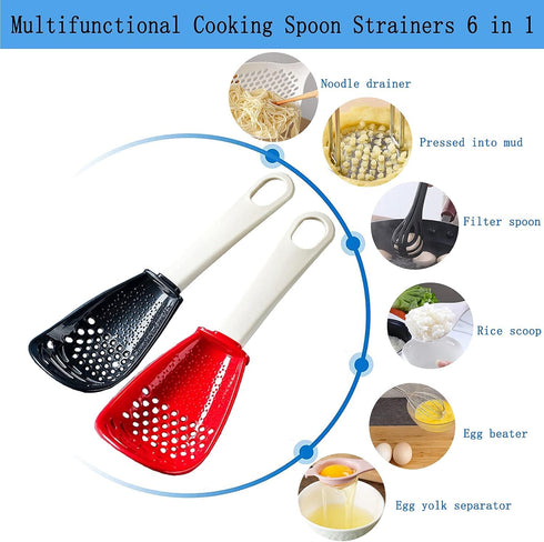 6in1 Multifunctional Kitchen Cooking Spoon- Kitchen Gadgets Strainers for egg yolk Separator- Grater Masher- Colander Skimmer Scoop- for Mashing, ...