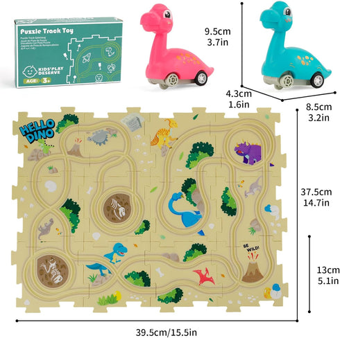 Puzzle Racer Kids Car Track Set with 2 Dino Cars, Kids Toys Boys 3-5, Toys for 2 3 4 5 6 Year Old Boys, Toys for Ages 2-4 Boys, Car Tracks for Tod...
