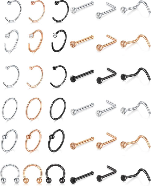 D.Bella 18G Nose Rings for Women Nose Rings Studs Stainless Steel L-Shaped Nose Studs Screw Nose Piercing Jewelry...
