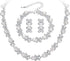 BriLove Wedding Bridal Simulated Pearl Necklace Bracelet Earrings Jewelry Set for Women Crystal Flower Collar Tennis Drop Clear Silver-Tone...