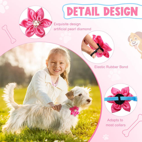 Reginary 20 Pcs Dog Collar Flowers 3.35 Inch Pet Flower Bow Ties Multi Color Dog Flower Dog Collar Bows for Puppy Dog Cat Pet Collar Grooming Acce...