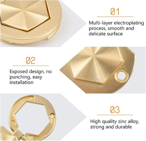 4Pcs Hexagon Pocket Doors Drawer Handle Flush Ring Pull, Zinc Alloy Gold Knobs Hidden Concealed Furniture Handle for Cabinets, Closets, Drawers...