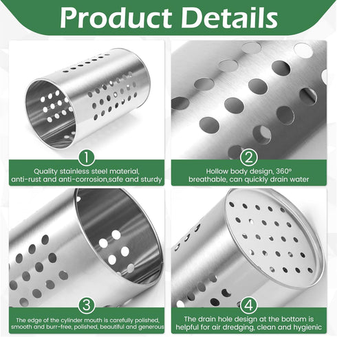 EORTA Stainless Steel Kitchen Utensil Holder Flatware Cylinder Silverware Draining Organizer Drying Rack with Round Drain Holes for Forks, Knives,...