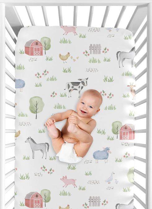 Sweet Jojo Designs Fitted Baby Crib Sheets (Farm Animals) for Boys or Girls, Infant Nursery, Toddler Room - Standard Size (Farmhouse, Southern, Co...