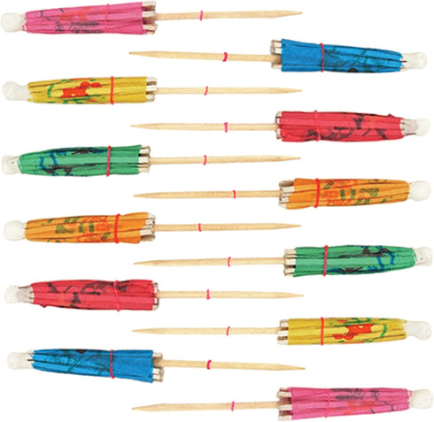 True Umbrella Appetizer Picks, Mini Umbrella Toothpicks, Drink Umbrellas for Mai Tais and Daiquiris, Multicolor, Wood, Set of 12...