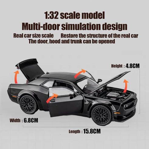 Toy Car Model 1/32 Dodge Challenger Hellcat Alloy Model Car with Light and Sound Collectible Model Cars Pull Back Toy Vehicles for Boys Children A...