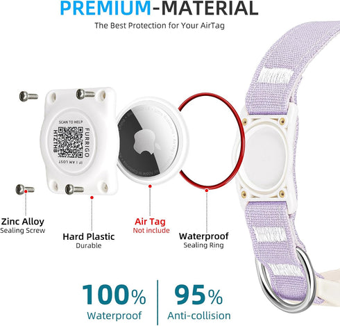 Airtag Dog Collar QR Code - IP68 Waterproof Integrated Air Tag Dog Collar Holder ID Tag - Free Pet Online Profile - Durable Natural Cotton Hemp - ...