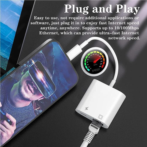 ?Apple MFi Certified? Lightning to Ethernet Adapter, 2 in 1 Rj45 Ethernet LAN Network Adapter, iPhone Ethernet Cable with Charge Port Compatible w...