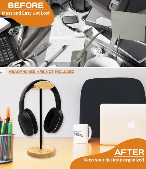 Headphone Stand Nature Wood & Aluminum Headset Hanger Mount Hook Gaming Holder Desktop Earphone Artful Functional Craftmanship Stand for All Heads...