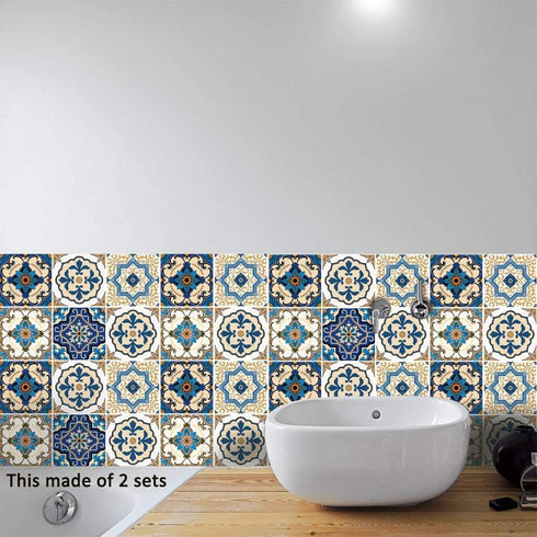 Self-Adhesive Wall Tile Decals, Peel and Stick Tile Stickers, Waterproof Backsplash Stickers for Kitchen Bathroom Decor, 8x8inch 10Pcs, Moroccan 0...