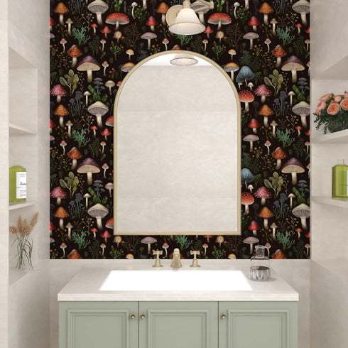 Black Mushroom Wallpaper Peel and Stick Wallpaper Black Wallpapers Stick and Peel Black Contact Paper for Cabinets Waterproof Self Adhesive Wall P...