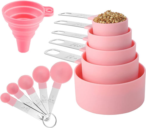 Measuring Cups and Spoons Set of Huygens Kitchen Gadgets 10 Pieces, Stackable Stainless Steel Handle Measuring Cups for Measuring Dry and Liquid I...