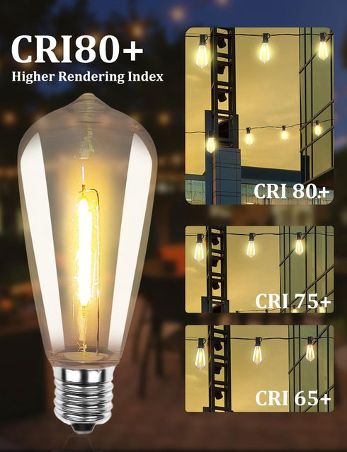 SUNSGNE 25Pack LED Edison Light Bulbs, 0.6 Watt Shatterproof Dimmable Replacement Bulbs ST40 E17 Clear Plastic LED Light Bulbs for Outdoor Patio S...