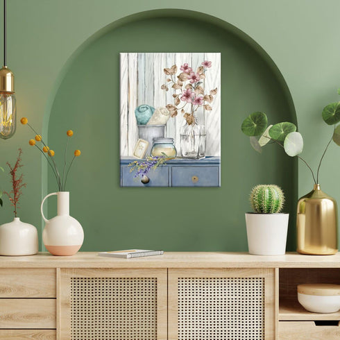 Bathroom Decor Wall Art Farmhouse Flower Pictures Floral Bathroom Wall Decor Bath Towel Bathroom Pink Poppy Vase Canvas Prints Blue White Painting...