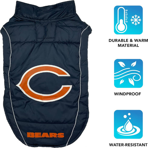 NFL Chicago Bears Puffer Vest for Dogs & Cats, Size Small. Warm, Cozy, and Waterproof Dog Coat, for Small and Large Dogs/Cats. Best NFL Licensed P...