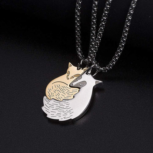 Couple Fox Necklace - Stainless Steel Fox Couples Necklaces Jewelry Gift for Valentine's Day...